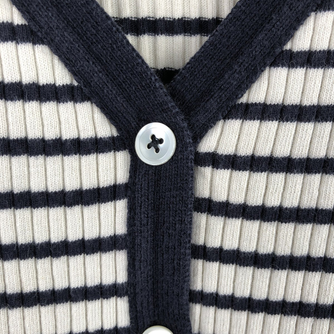 Ralph Lauren Lauren Striped Pattern Ribbed Cotton Knit Cardigan, Women's Size Small cotton pale white type Vintage Second Hand