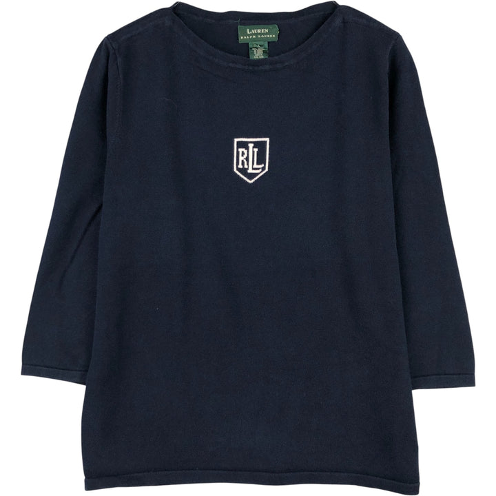 Ralph Lauren LAUREN 3/4 Sleeve Cotton Knit Sweater, Women's Size L cotton navy blue type Vintage Second Hand