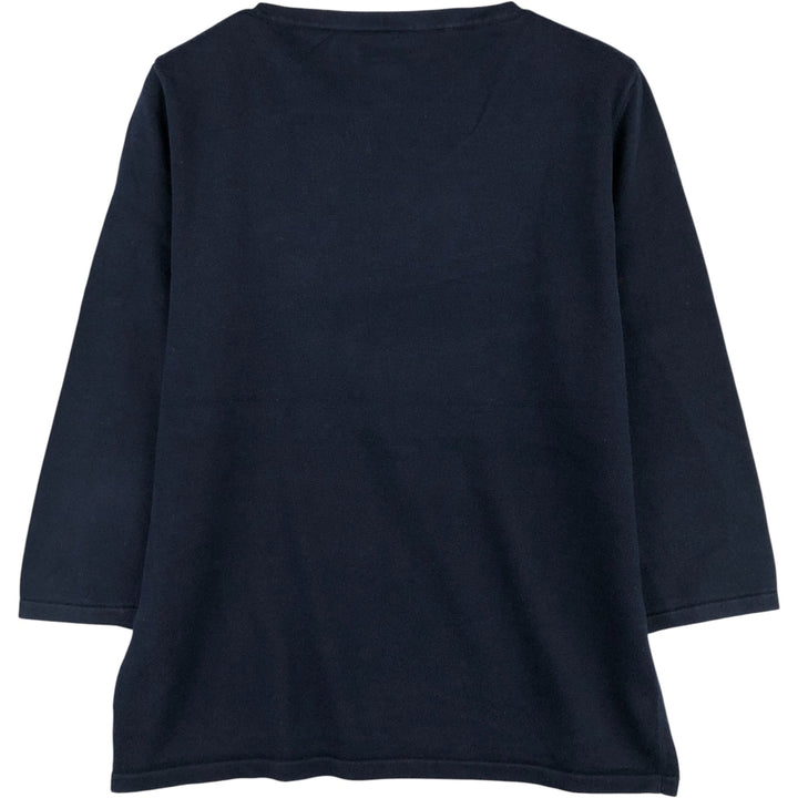 Ralph Lauren LAUREN 3/4 Sleeve Cotton Knit Sweater, Women's Size L cotton navy blue type Vintage Second Hand