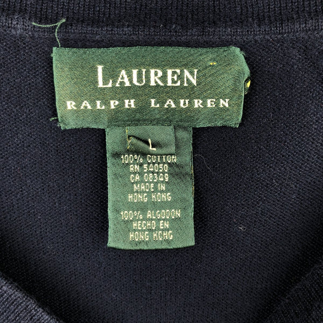 Ralph Lauren LAUREN 3/4 Sleeve Cotton Knit Sweater, Women's Size L cotton navy blue type Vintage Second Hand