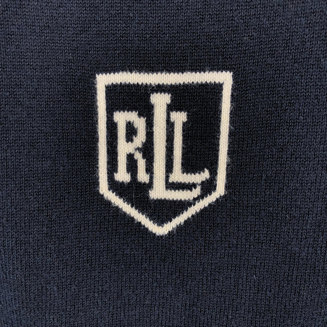 Ralph Lauren LAUREN 3/4 Sleeve Cotton Knit Sweater, Women's Size L cotton navy blue type Vintage Second Hand