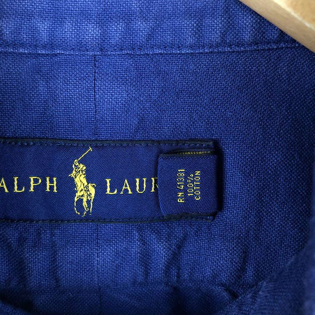 Ralph Lauren short sleeve button down shirt, men's size M cotton Navy blue Vintage Second Hand