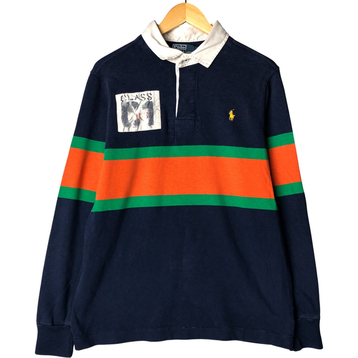 Ralph Lauren POLO by Ralph Lauren Classic Fit Striped Pattern Long Sleeve Rugby Shirt, Men's Size L cotton navy blue type Vintage Second Hand
