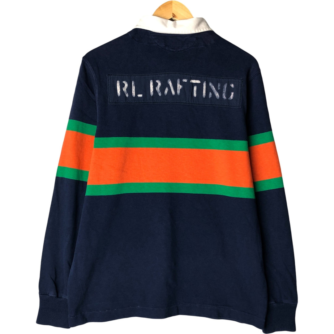 Ralph Lauren POLO by Ralph Lauren Classic Fit Striped Pattern Long Sleeve Rugby Shirt, Men's Size L cotton navy blue type Vintage Second Hand