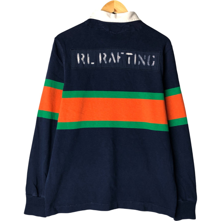 Ralph Lauren POLO by Ralph Lauren Classic Fit Striped Pattern Long Sleeve Rugby Shirt, Men's Size L cotton navy blue type Vintage Second Hand