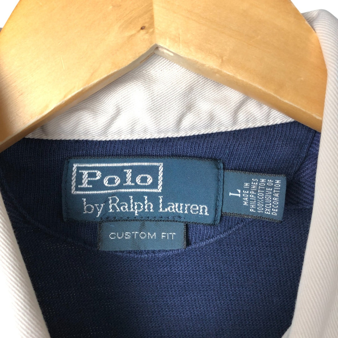 Ralph Lauren POLO by Ralph Lauren Classic Fit Striped Pattern Long Sleeve Rugby Shirt, Men's Size L cotton navy blue type Vintage Second Hand