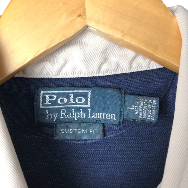 Ralph Lauren POLO by Ralph Lauren Classic Fit Striped Pattern Long Sleeve Rugby Shirt, Men's Size L cotton navy blue type Vintage Second Hand