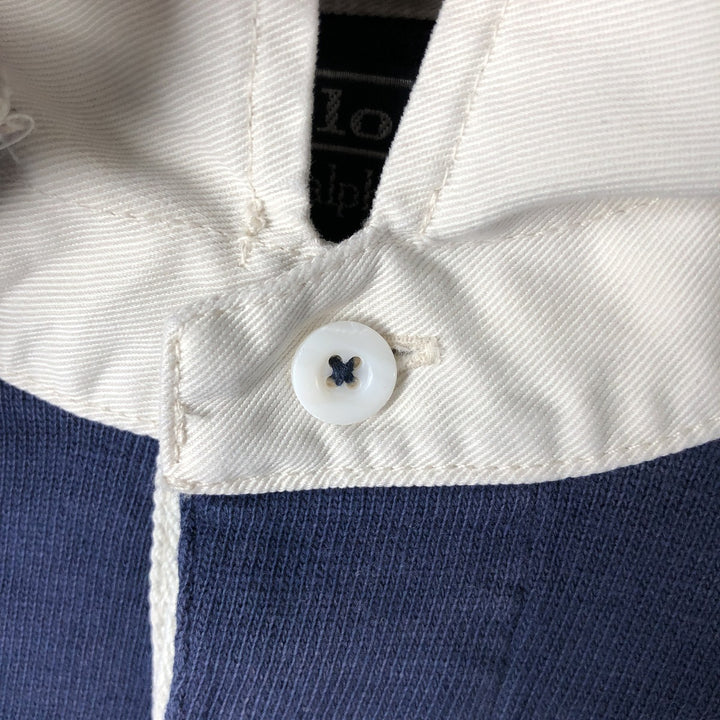 Ralph Lauren POLO by Ralph Lauren Classic Fit Striped Pattern Long Sleeve Rugby Shirt, Men's Size L cotton navy blue type Vintage Second Hand