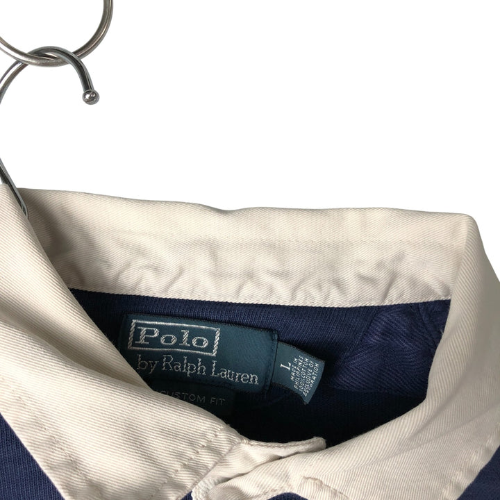 Ralph Lauren POLO by Ralph Lauren Classic Fit Striped Pattern Long Sleeve Rugby Shirt, Men's Size L cotton navy blue type Vintage Second Hand
