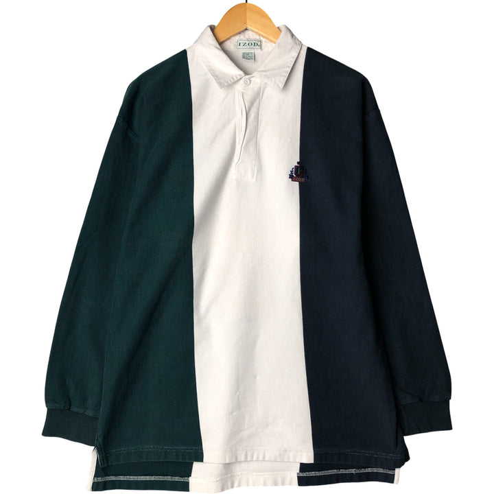 Vintage 90'S IZOD Striped Long Sleeve Rugby Shirt, Made in Thailand, Men's Size L cotton white type Vintage Second Hand