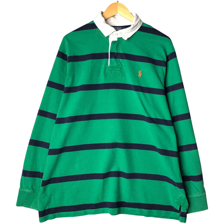 Ralph Lauren POLO by Ralph Lauren Striped Pattern Long Sleeve Rugby Shirt Men's XL cotton green type Vintage Second Hand