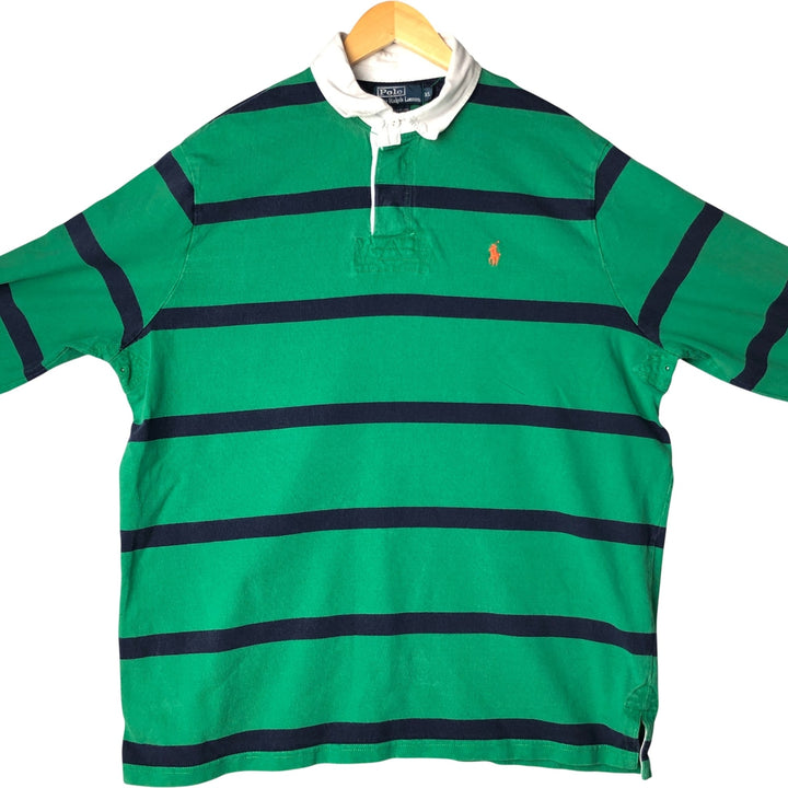 Ralph Lauren POLO by Ralph Lauren Striped Pattern Long Sleeve Rugby Shirt Men's XL cotton green type Vintage Second Hand