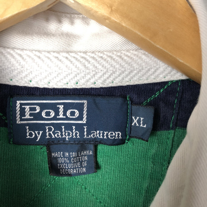 Ralph Lauren POLO by Ralph Lauren Striped Pattern Long Sleeve Rugby Shirt Men's XL cotton green type Vintage Second Hand