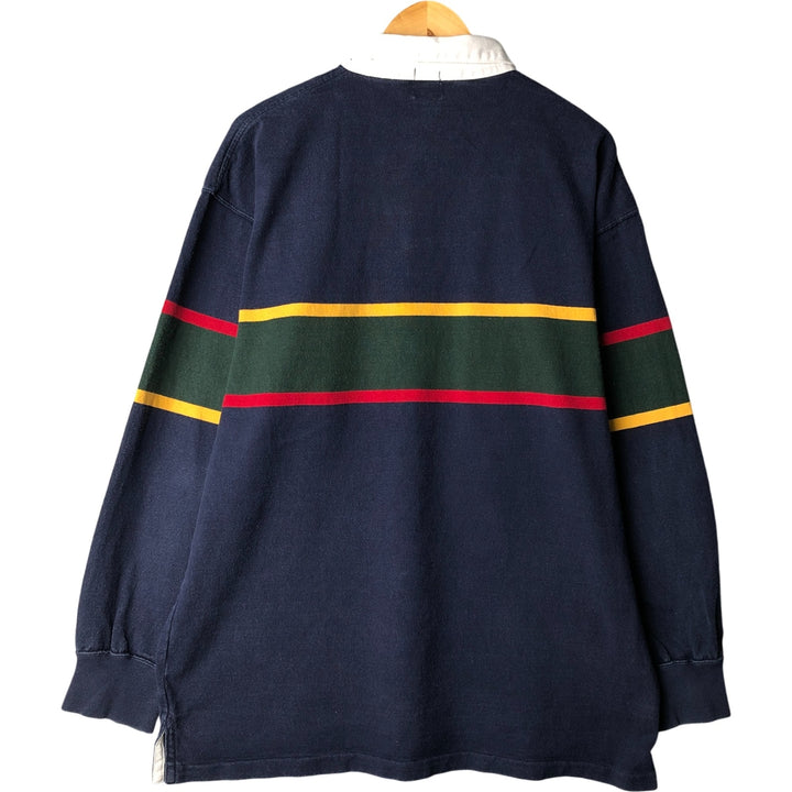 90'S GAP Vintage Striped Pattern Long Sleeve Rugby Shirt, Men's XL cotton navy blue type Vintage Second Hand