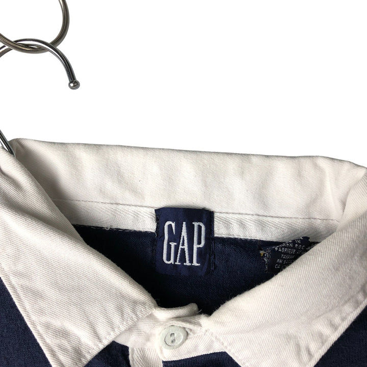 90'S GAP Vintage Striped Pattern Long Sleeve Rugby Shirt, Men's XL cotton navy blue type Vintage Second Hand