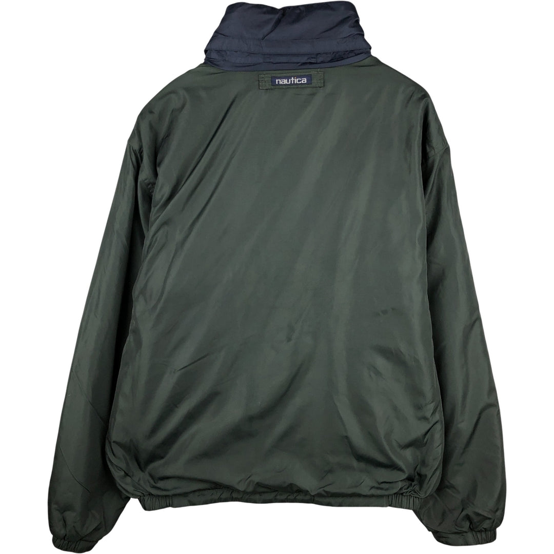 90'S Nautica Stripe Pattern Multi-Stripe Reversible Nylon Jacket/Fleece Jacket, Men's XXL Nylon Green type dark green Vintage Second Hand