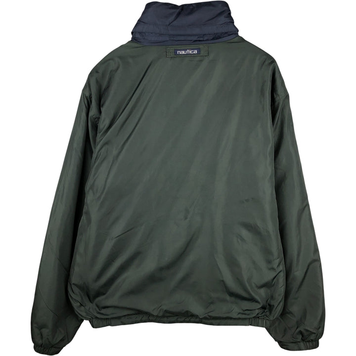 90'S Nautica Stripe Pattern Multi-Stripe Reversible Nylon Jacket/Fleece Jacket, Men's XXL Nylon Green type dark green Vintage Second Hand