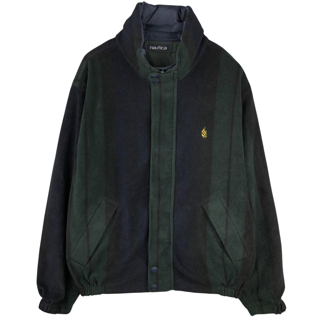 90'S Nautica Stripe Pattern Multi-Stripe Reversible Nylon Jacket/Fleece Jacket, Men's XXL Nylon Green type dark green Vintage Second Hand