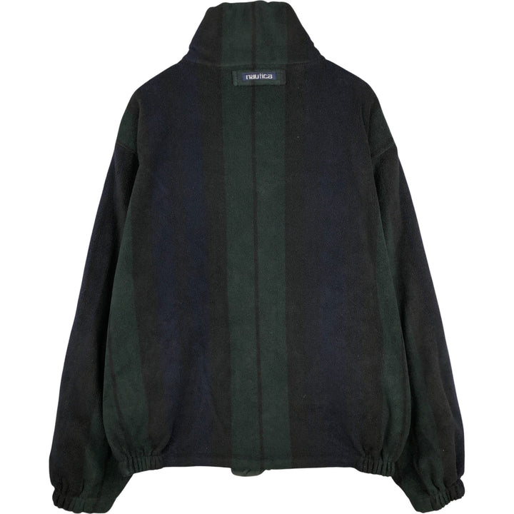 90'S Nautica Stripe Pattern Multi-Stripe Reversible Nylon Jacket/Fleece Jacket, Men's XXL Nylon Green type dark green Vintage Second Hand