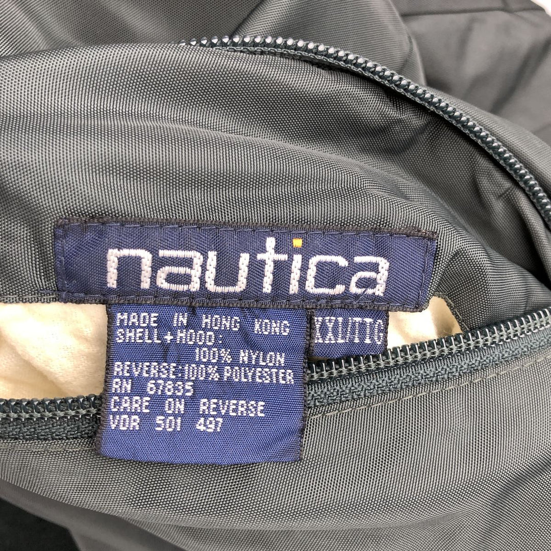 90'S Nautica Stripe Pattern Multi-Stripe Reversible Nylon Jacket/Fleece Jacket, Men's XXL Nylon Green type dark green Vintage Second Hand