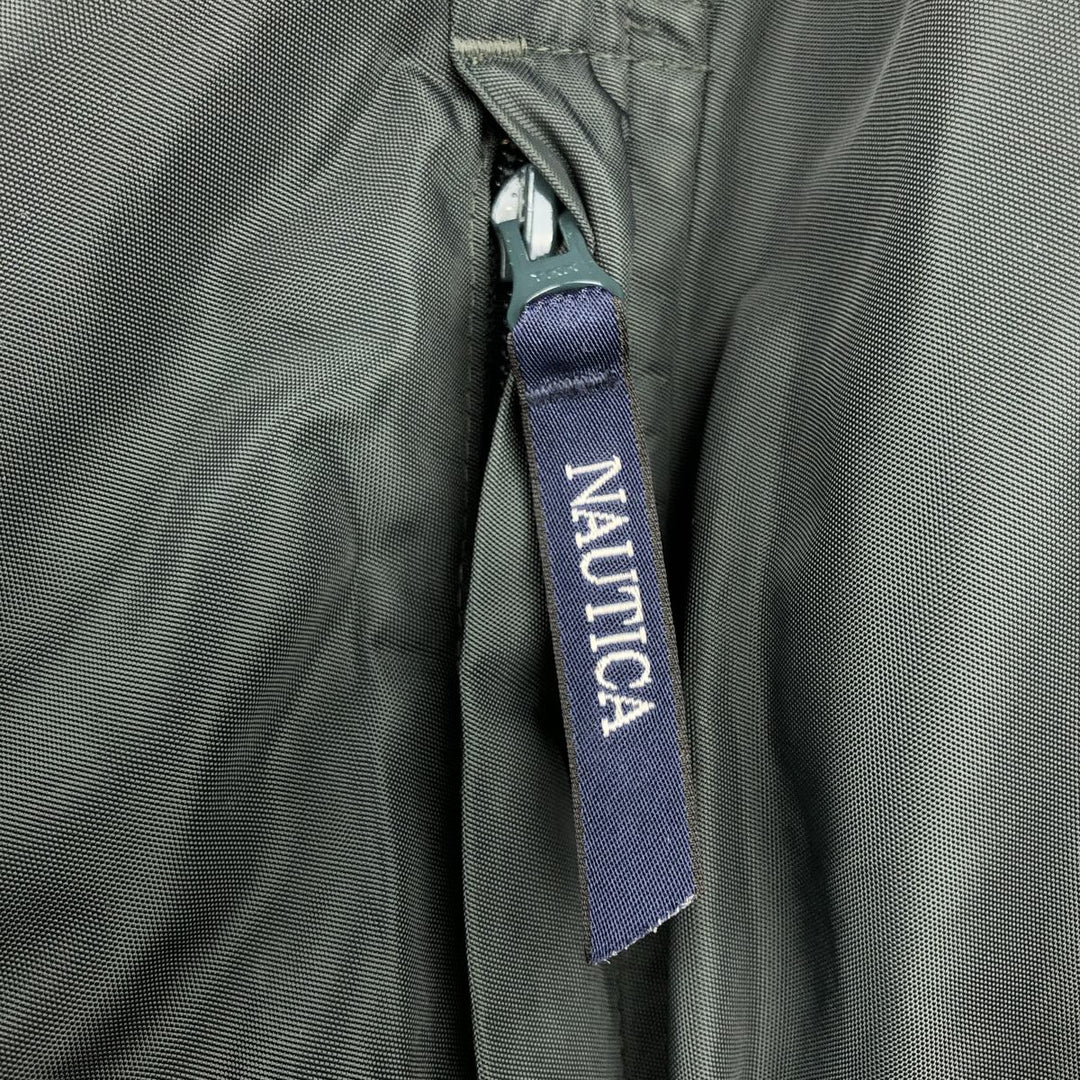 90'S Nautica Stripe Pattern Multi-Stripe Reversible Nylon Jacket/Fleece Jacket, Men's XXL Nylon Green type dark green Vintage Second Hand