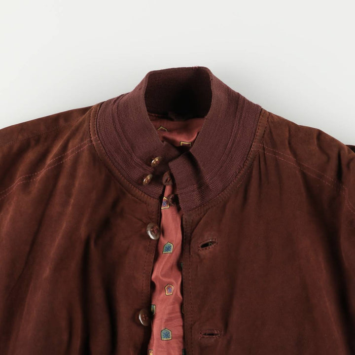 Oversized stand-collar suede leather jacket, men's size XXXL genuine leather bordeaux Vintage Second Hand