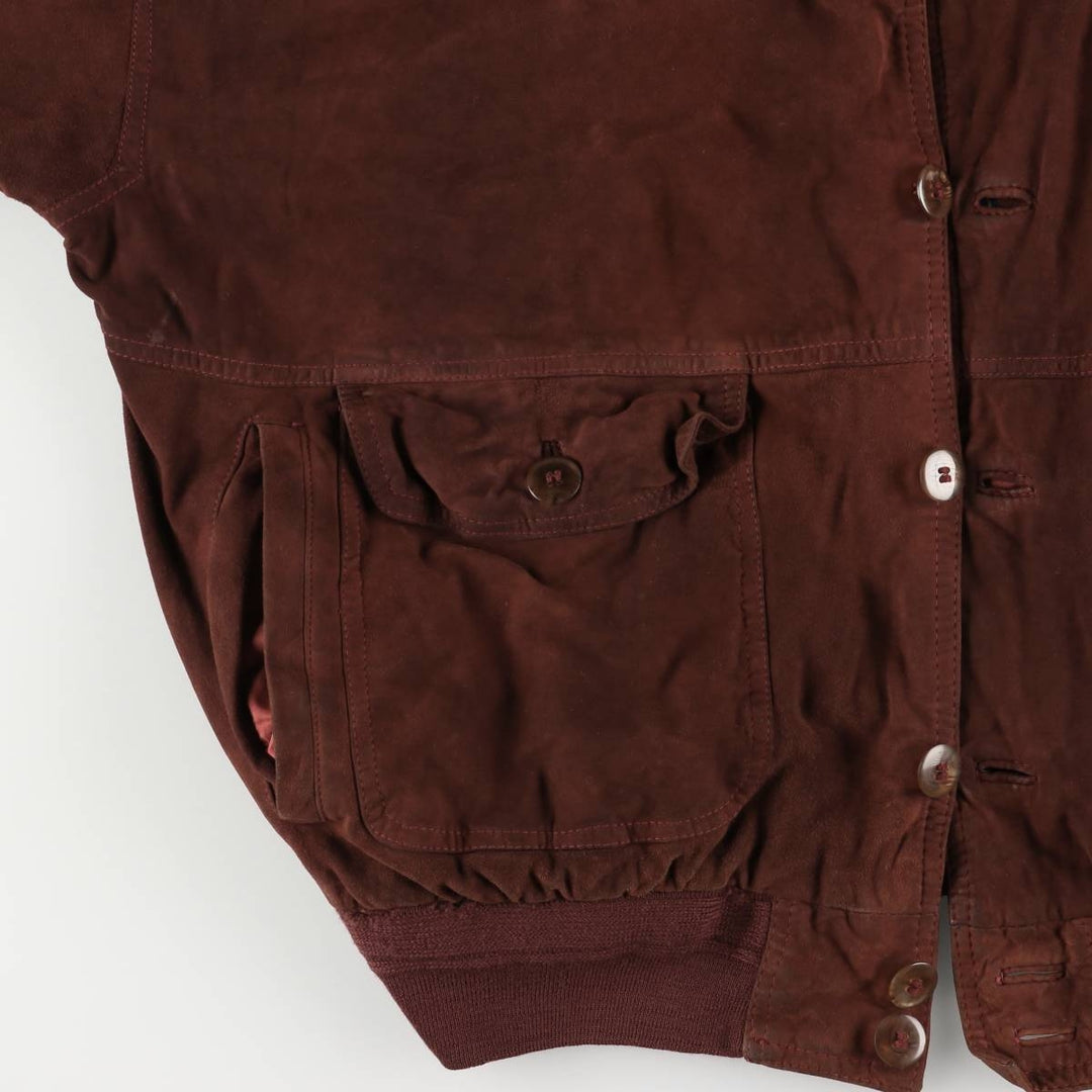 Oversized stand-collar suede leather jacket, men's size XXXL genuine leather bordeaux Vintage Second Hand