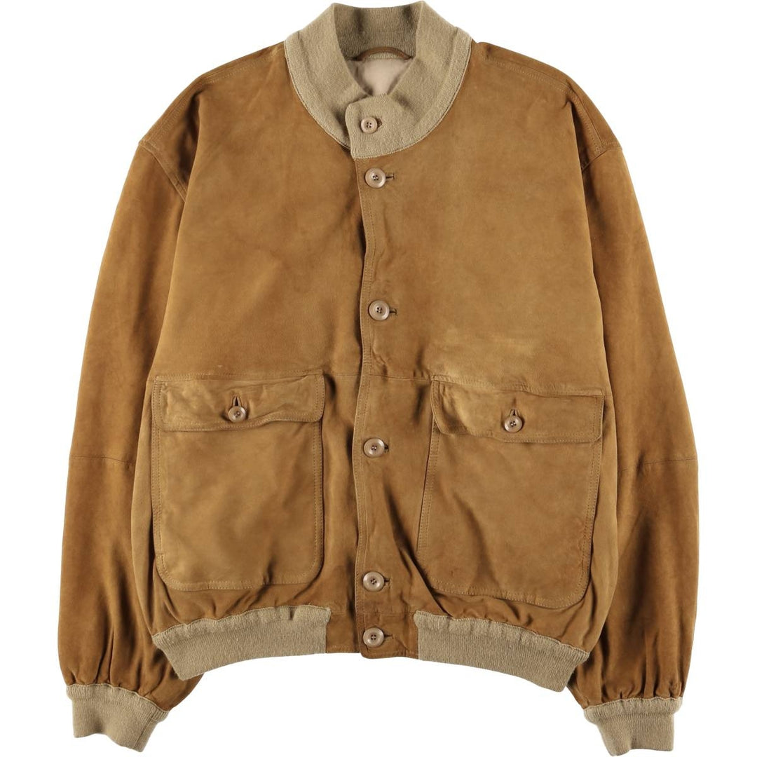 Hal stand-collar suede leather jacket, men's size XL genuine leather Khaki type brown Vintage Second Hand