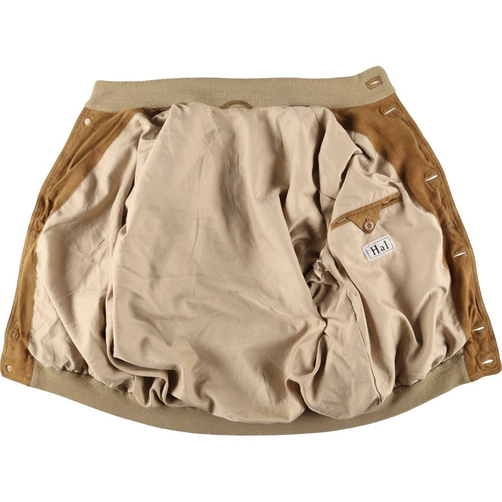 Hal stand-collar suede leather jacket, men's size XL genuine leather Khaki type brown Vintage Second Hand