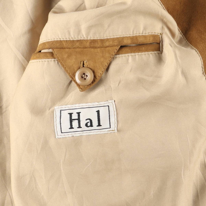 Hal stand-collar suede leather jacket, men's size XL genuine leather Khaki type brown Vintage Second Hand