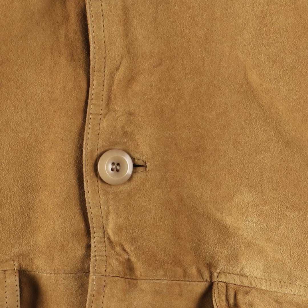 Hal stand-collar suede leather jacket, men's size XL genuine leather Khaki type brown Vintage Second Hand