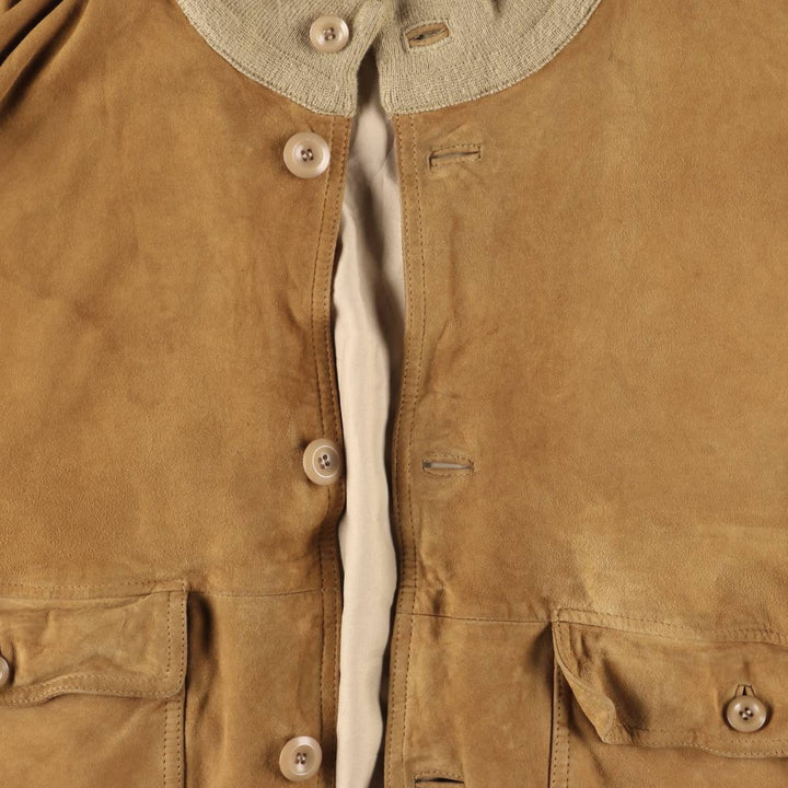 Hal stand-collar suede leather jacket, men's size XL genuine leather Khaki type brown Vintage Second Hand