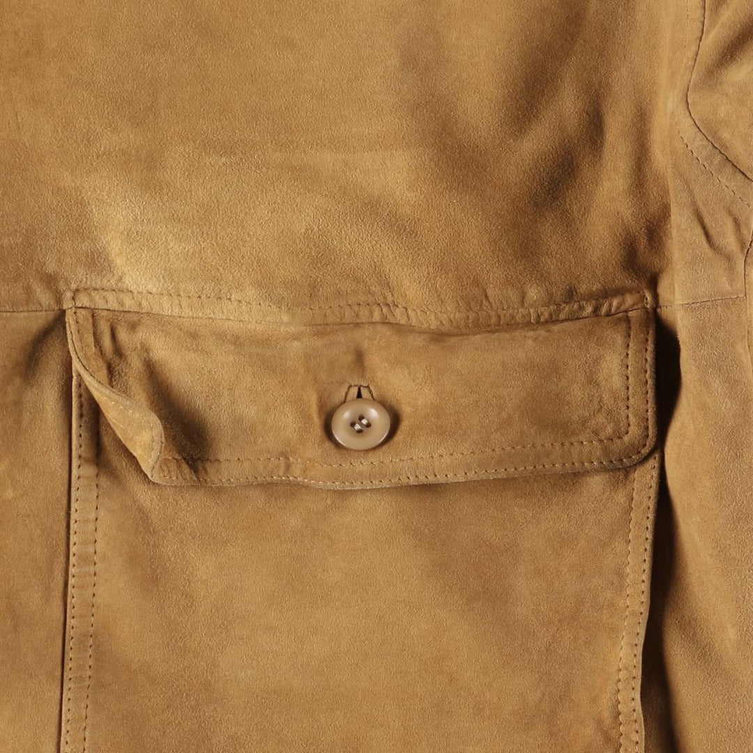 Hal stand-collar suede leather jacket, men's size XL genuine leather Khaki type brown Vintage Second Hand