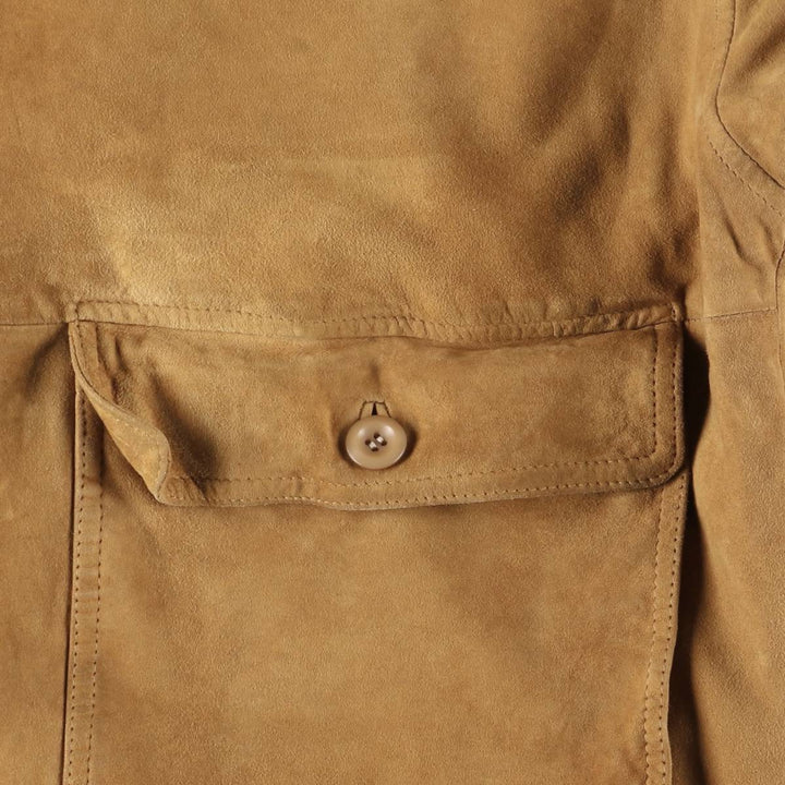 Hal stand-collar suede leather jacket, men's size XL genuine leather Khaki type brown Vintage Second Hand