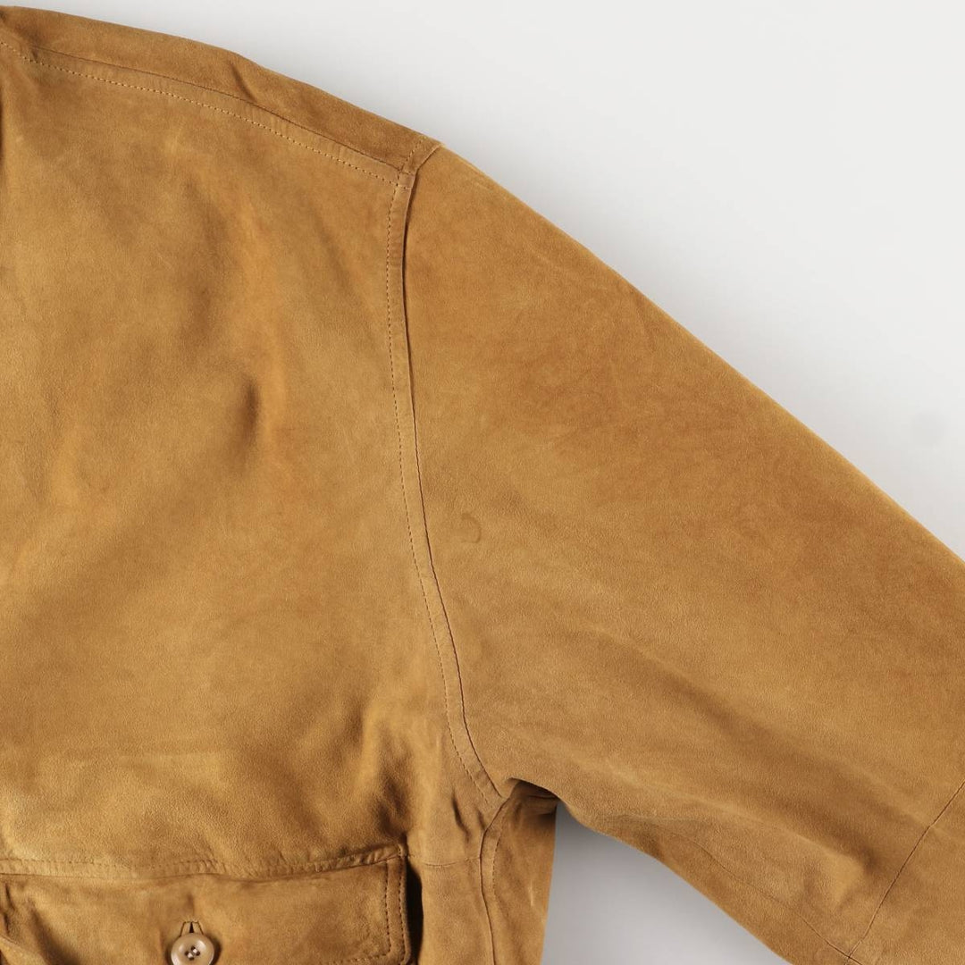 Hal stand-collar suede leather jacket, men's size XL genuine leather Khaki type brown Vintage Second Hand