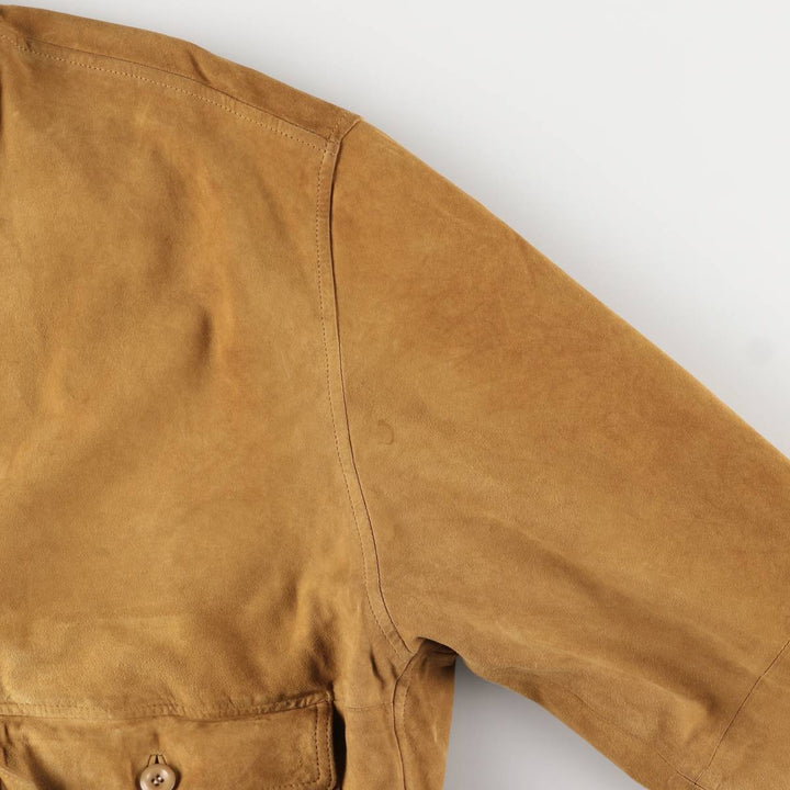 Hal stand-collar suede leather jacket, men's size XL genuine leather Khaki type brown Vintage Second Hand