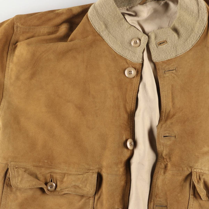 Hal stand-collar suede leather jacket, men's size XL genuine leather Khaki type brown Vintage Second Hand