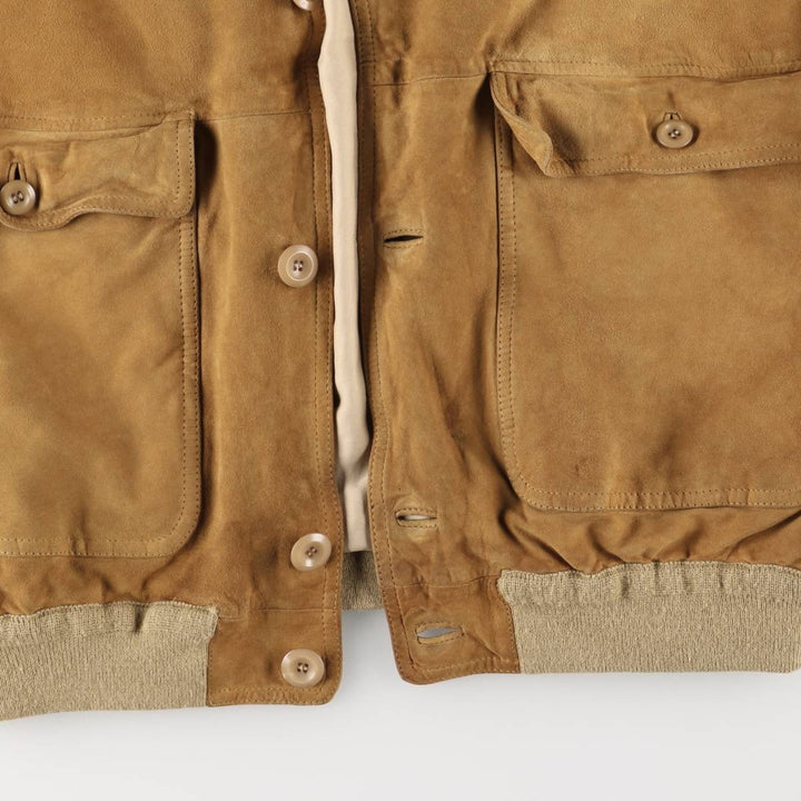 Hal stand-collar suede leather jacket, men's size XL genuine leather Khaki type brown Vintage Second Hand