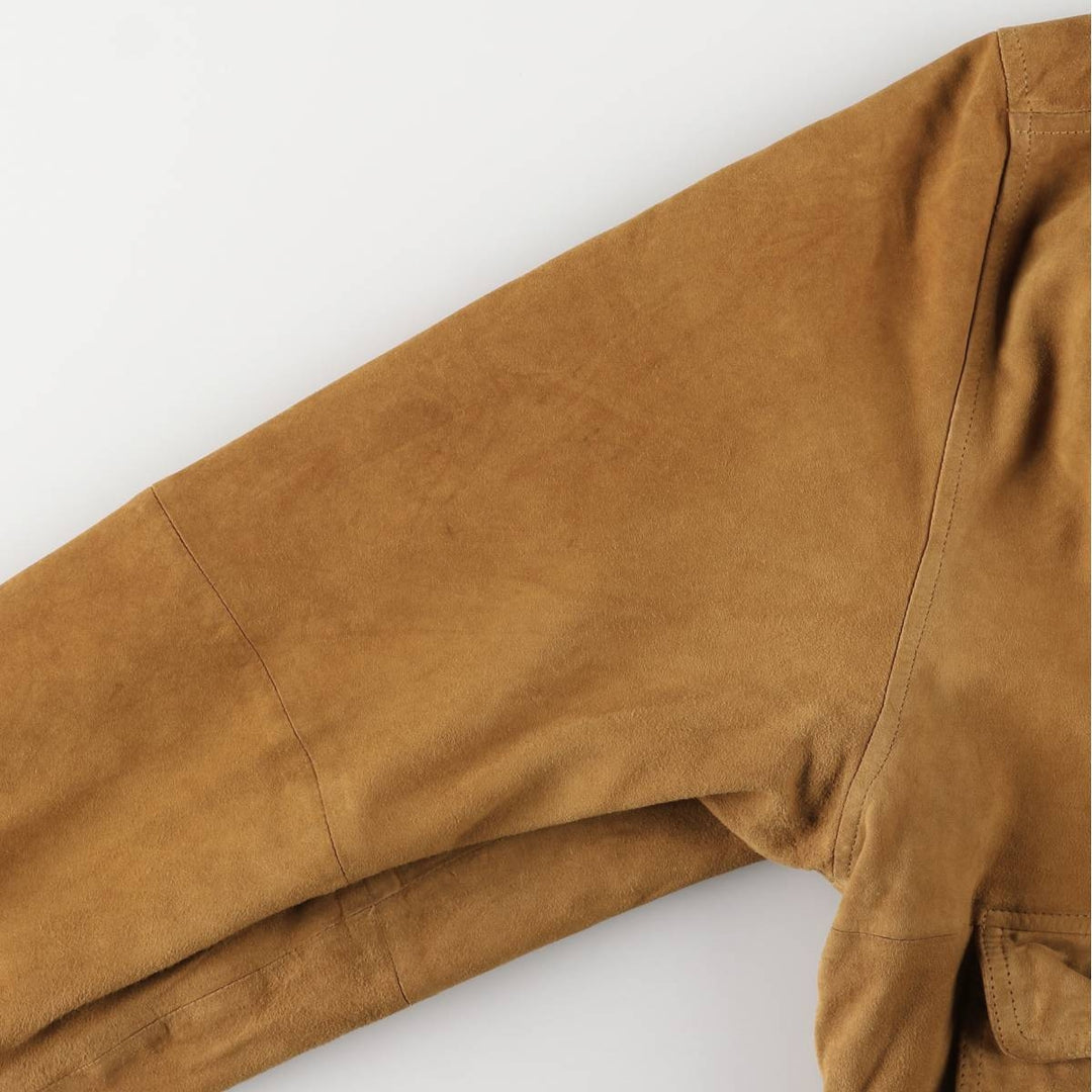 Hal stand-collar suede leather jacket, men's size XL genuine leather Khaki type brown Vintage Second Hand