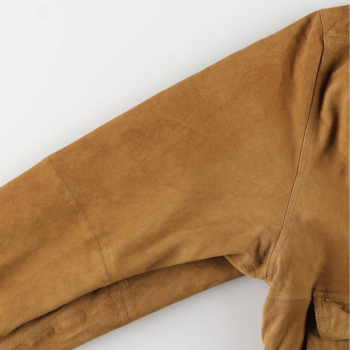 Hal stand-collar suede leather jacket, men's size XL genuine leather Khaki type brown Vintage Second Hand