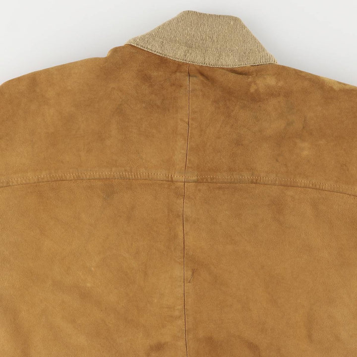 Hal stand-collar suede leather jacket, men's size XL genuine leather Khaki type brown Vintage Second Hand