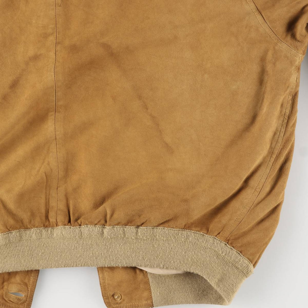 Hal stand-collar suede leather jacket, men's size XL genuine leather Khaki type brown Vintage Second Hand