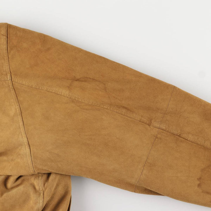 Hal stand-collar suede leather jacket, men's size XL genuine leather Khaki type brown Vintage Second Hand