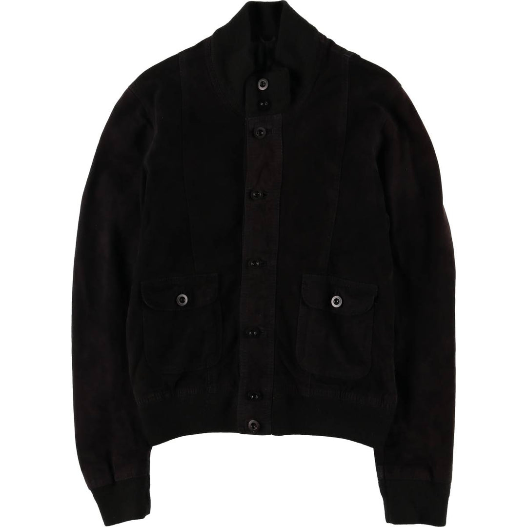 Stand-collar suede leather blouson, men's size S unclear black type Vintage Second Hand