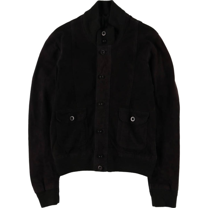 Stand-collar suede leather blouson, men's size S unclear black type Vintage Second Hand