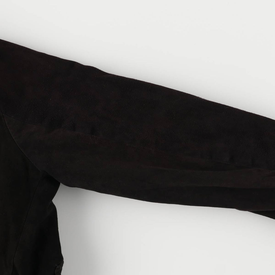 Stand-collar suede leather blouson, men's size S unclear black type Vintage Second Hand