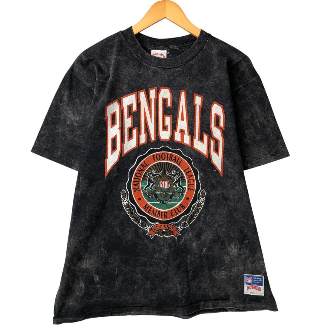 Vintage 1990'S Nutmeg NFL Cincinnati Bengals Tie-Dye Pattern Sports T-Shirt, Made in USA, Men's Size XL cotton black type Vintage Second Hand
