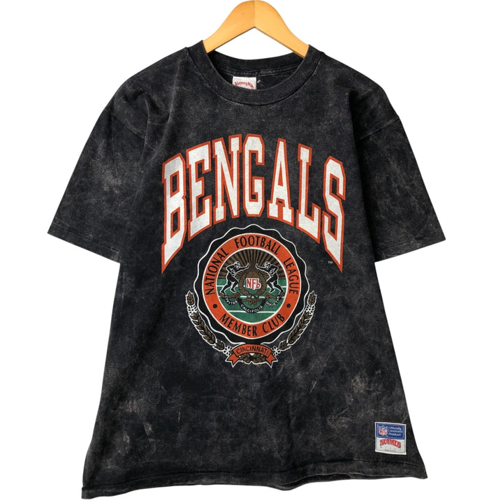 Vintage 1990'S Nutmeg NFL Cincinnati Bengals Tie-Dye Pattern Sports T-Shirt, Made in USA, Men's Size XL cotton black type Vintage Second Hand