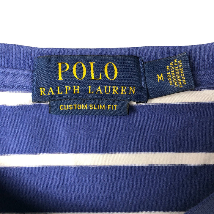 Ralph Lauren POLO RALPH LAUREN CUSTOM SLIM FIT short sleeve striped T-shirt men's size M cotton blue type Vintage Second Hand