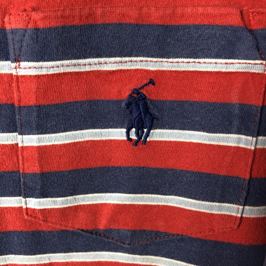 Ralph Lauren POLO RALPH LAUREN CUSTOM SLIM FIT multi-border short-sleeved striped T-shirt, men's size L cotton red type Vintage Second Hand